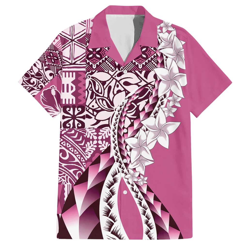 Aloha Vintage Plumeria Hawaiian Tapa Pattern Family Matching Short Sleeve Bodycon Dress and Hawaiian Shirt Pink Hawaiian Tapa Pattern - Polynesian Pride