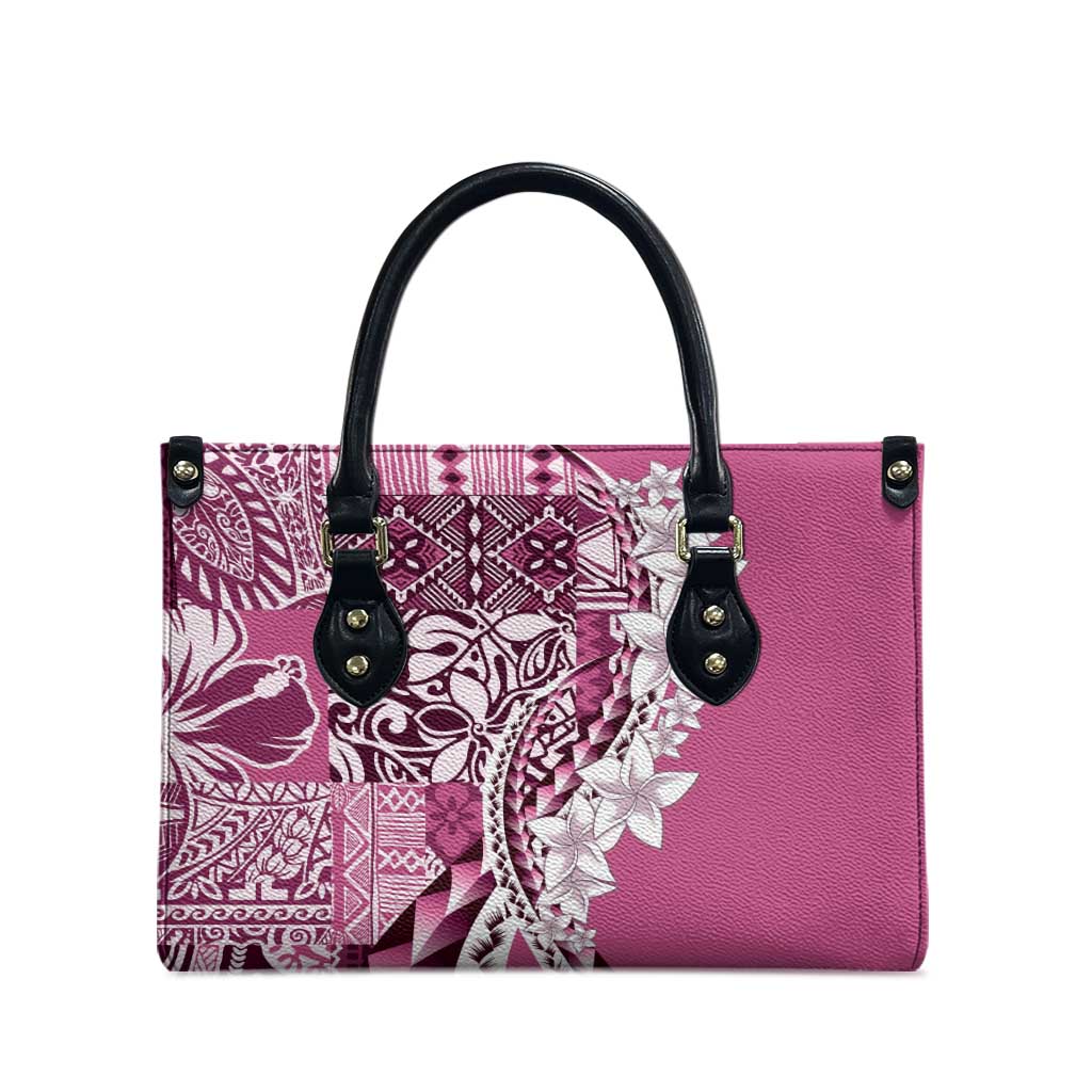Aloha Vintage Plumeria Hawaiian Tapa Pattern Leather Bag Pink Hawaiian Tapa Pattern - Polynesian Pride