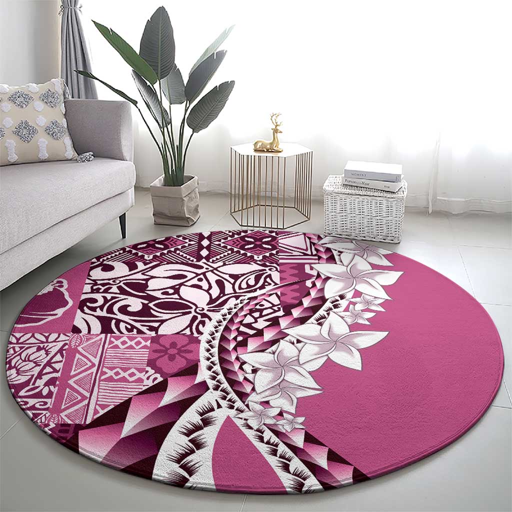 Aloha Vintage Plumeria Hawaiian Tapa Pattern Round Carpet Pink Hawaiian Tapa Pattern - Polynesian Pride