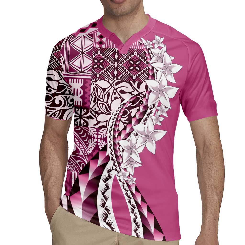 Aloha Vintage Plumeria Hawaiian Tapa Pattern Rugby Jersey Pink Hawaiian Tapa Pattern - Polynesian Pride