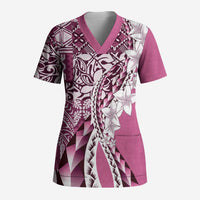 Aloha Vintage Plumeria Hawaiian Tapa Pattern Scrub Top Pink Hawaiian Tapa Pattern LT9 Adult Pink - Polynesian Pride