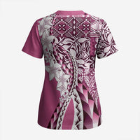 Aloha Vintage Plumeria Hawaiian Tapa Pattern Scrub Top Pink Hawaiian Tapa Pattern LT9 - Polynesian Pride