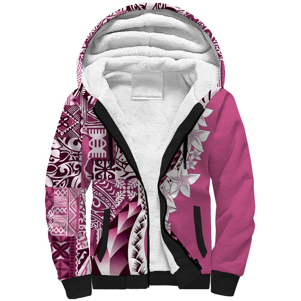 Aloha Vintage Plumeria Hawaiian Tapa Pattern Sherpa Hoodie Pink Hawaiian Tapa Pattern - Polynesian Pride