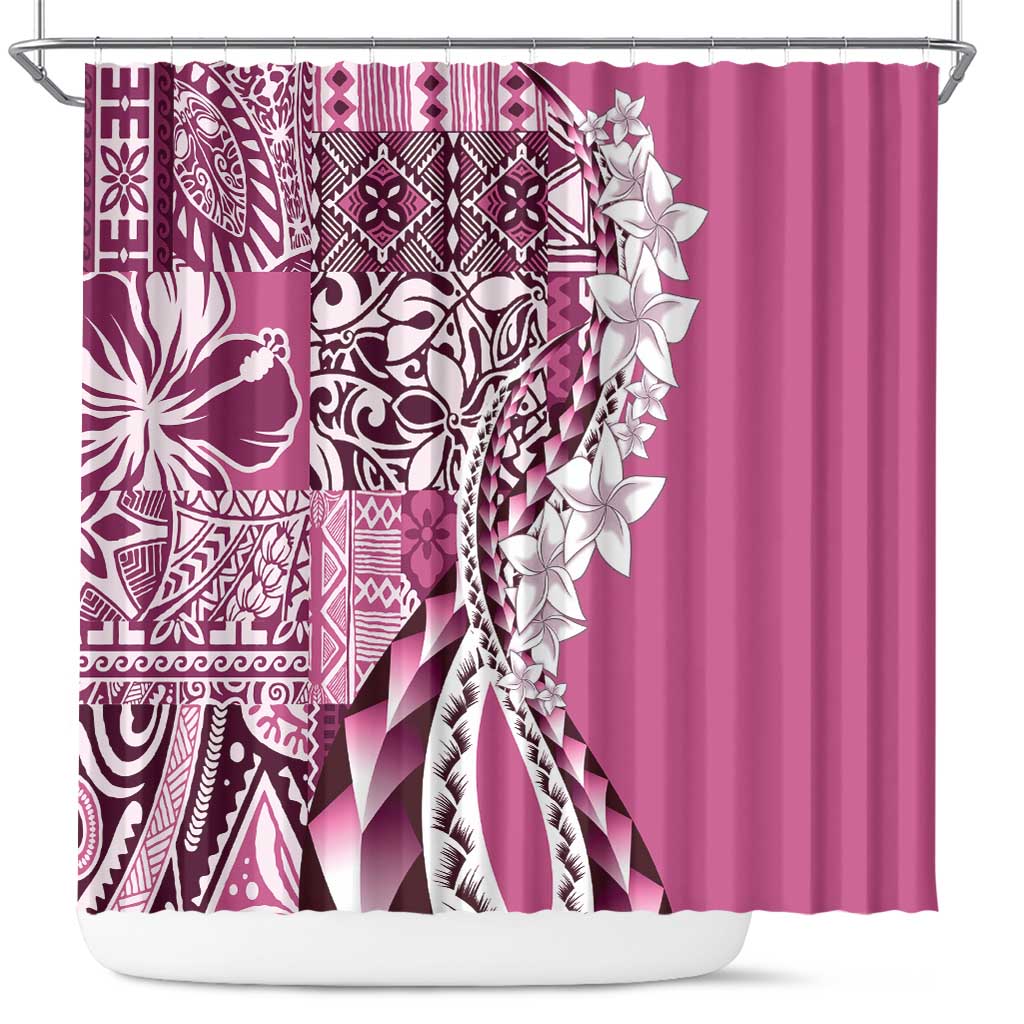 Aloha Vintage Plumeria Hawaiian Tapa Pattern Shower Curtain Pink Hawaiian Tapa Pattern - Polynesian Pride