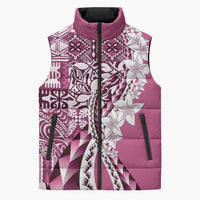 Aloha Vintage Plumeria Hawaiian Tapa Pattern Sleeveless Puffer Jacket Pink Hawaiian Tapa Pattern LT9 Unisex Pink - Polynesian Pride