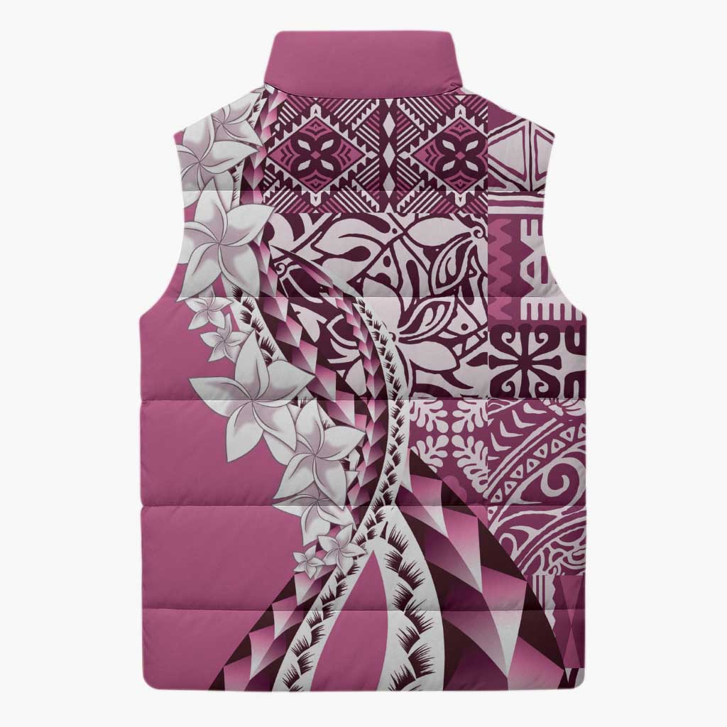 Aloha Vintage Plumeria Hawaiian Tapa Pattern Sleeveless Puffer Jacket Pink Hawaiian Tapa Pattern LT9 - Polynesian Pride