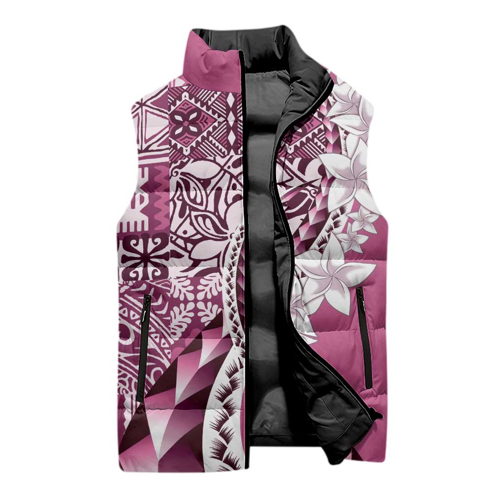 Aloha Vintage Plumeria Hawaiian Tapa Pattern Sleeveless Puffer Jacket Pink Hawaiian Tapa Pattern LT9 - Polynesian Pride