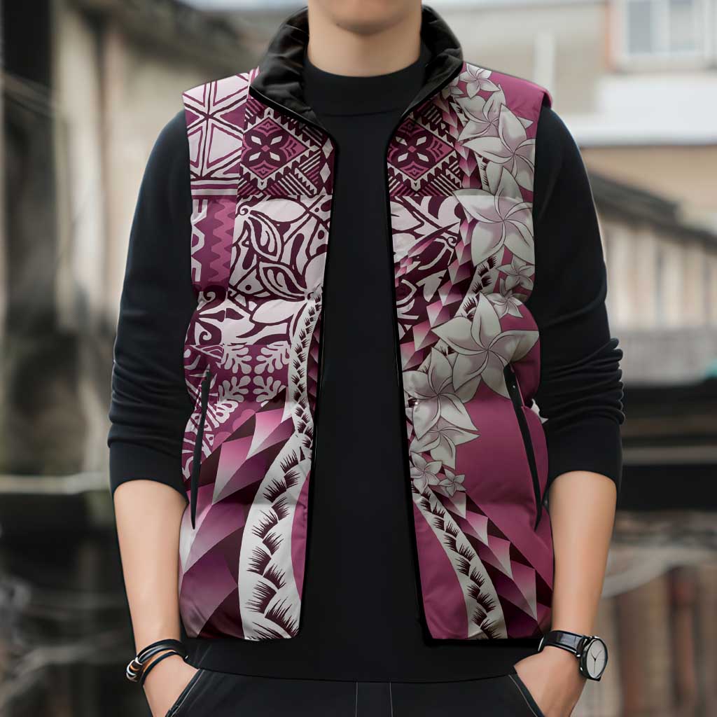 Aloha Vintage Plumeria Hawaiian Tapa Pattern Sleeveless Puffer Jacket Pink Hawaiian Tapa Pattern LT9 - Polynesian Pride