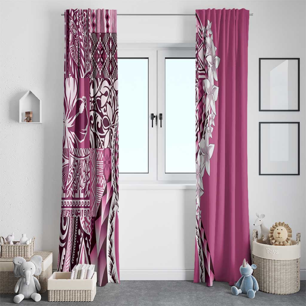 Aloha Vintage Plumeria Hawaiian Tapa Pattern Window Curtain Pink Hawaiian Tapa Pattern - Polynesian Pride