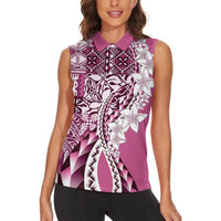 Aloha Vintage Plumeria Hawaiian Tapa Pattern Women Sleeveless Polo Shirt Pink Hawaiian Tapa Pattern - Polynesian Pride