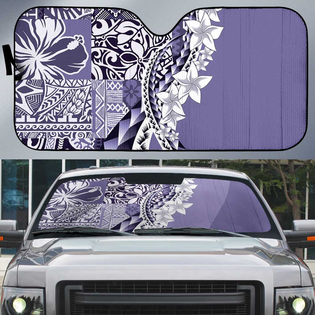 Aloha Vintage Plumeria Hawaiian Tapa Pattern Auto Sun Shade Purple Hawaiian Tapa Pattern - Polynesian Pride