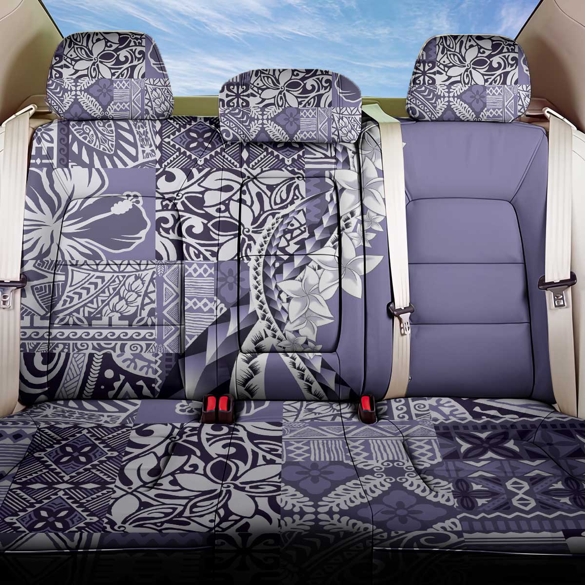 Aloha Vintage Plumeria Hawaiian Tapa Pattern Back Car Seat Cover Purple Hawaiian Tapa Pattern - Polynesian Pride