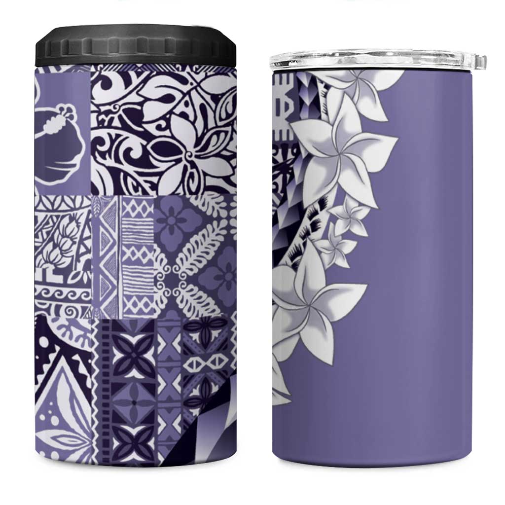 Aloha Vintage Plumeria Hawaiian Tapa Pattern 4 in 1 Can Cooler Tumbler Purple Hawaiian Tapa Pattern - Polynesian Pride