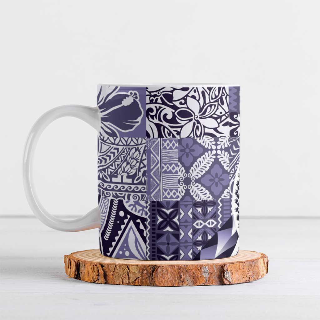 Aloha Vintage Plumeria Hawaiian Tapa Pattern Ceramic Mug Purple Hawaiian Tapa Pattern - Polynesian Pride