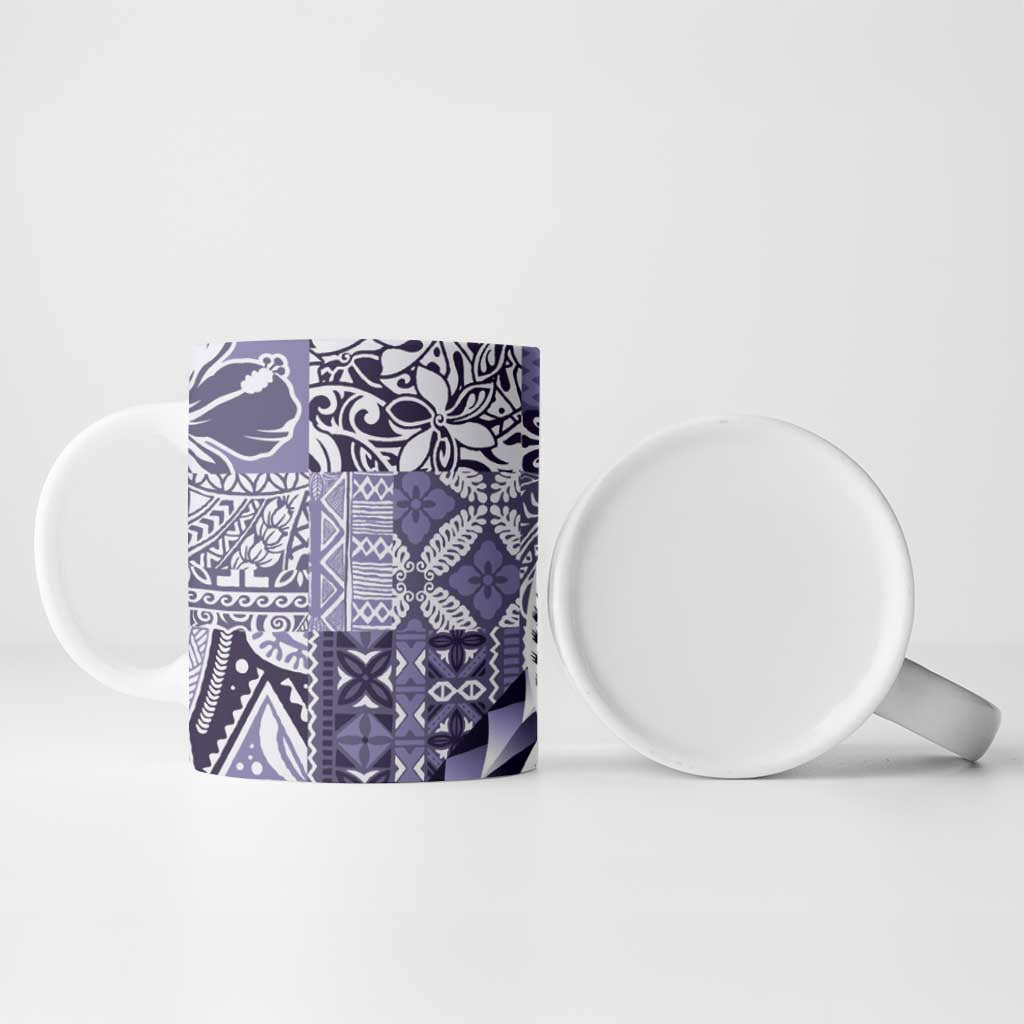 Aloha Vintage Plumeria Hawaiian Tapa Pattern Ceramic Mug Purple Hawaiian Tapa Pattern - Polynesian Pride