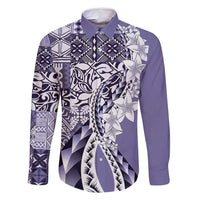 Aloha Vintage Plumeria Hawaiian Tapa Pattern Family Matching Mermaid Dress and Hawaiian Shirt Purple Hawaiian Tapa Pattern - Polynesian Pride