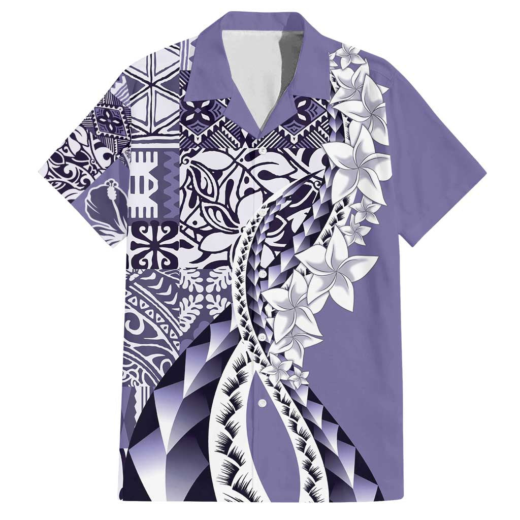 Aloha Vintage Plumeria Hawaiian Tapa Pattern Family Matching Off Shoulder Maxi Dress and Hawaiian Shirt Purple Hawaiian Tapa Pattern - Polynesian Pride
