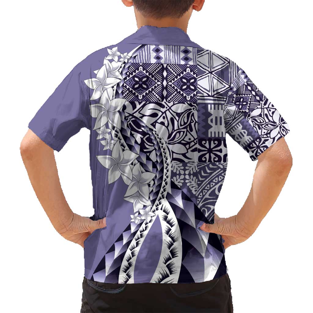 Aloha Vintage Plumeria Hawaiian Tapa Pattern Family Matching Off Shoulder Short Dress and Hawaiian Shirt Purple Hawaiian Tapa Pattern - Polynesian Pride