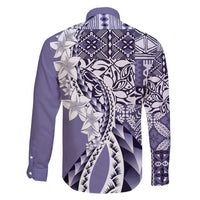 Aloha Vintage Plumeria Hawaiian Tapa Pattern Family Matching Off Shoulder Short Dress and Hawaiian Shirt Purple Hawaiian Tapa Pattern - Polynesian Pride