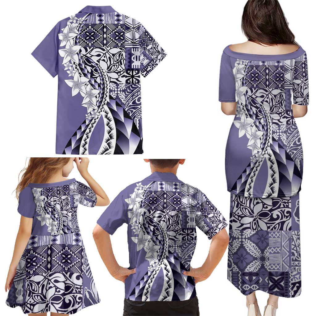 Aloha Vintage Plumeria Hawaiian Tapa Pattern Family Matching Puletasi and Hawaiian Shirt Purple Hawaiian Tapa Pattern - Polynesian Pride