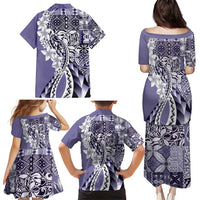 Aloha Vintage Plumeria Hawaiian Tapa Pattern Family Matching Puletasi and Hawaiian Shirt Purple Hawaiian Tapa Pattern - Polynesian Pride
