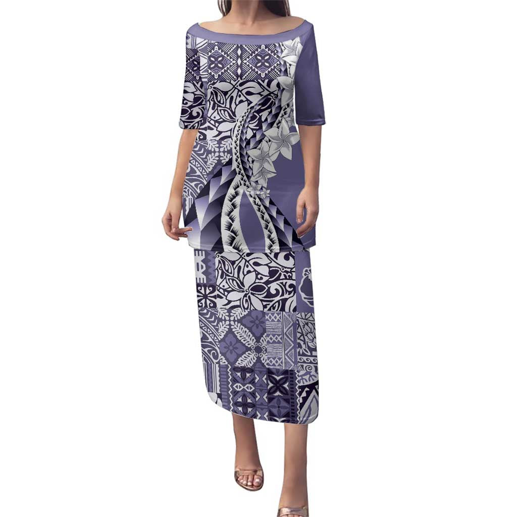 Aloha Vintage Plumeria Hawaiian Tapa Pattern Family Matching Puletasi and Hawaiian Shirt Purple Hawaiian Tapa Pattern - Polynesian Pride