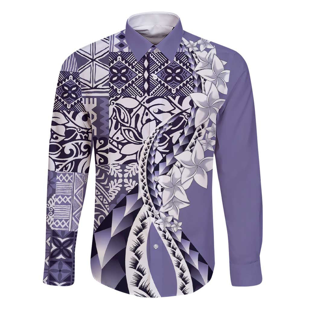 Aloha Vintage Plumeria Hawaiian Tapa Pattern Family Matching Short Sleeve Bodycon Dress and Hawaiian Shirt Purple Hawaiian Tapa Pattern - Polynesian Pride