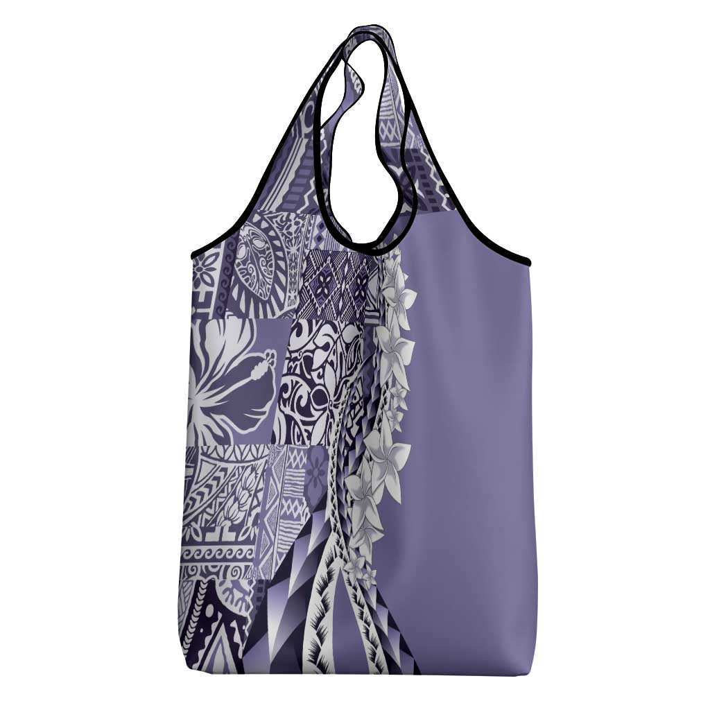 Aloha Vintage Plumeria Hawaiian Tapa Pattern Grocery Bag Purple Hawaiian Tapa Pattern - Polynesian Pride