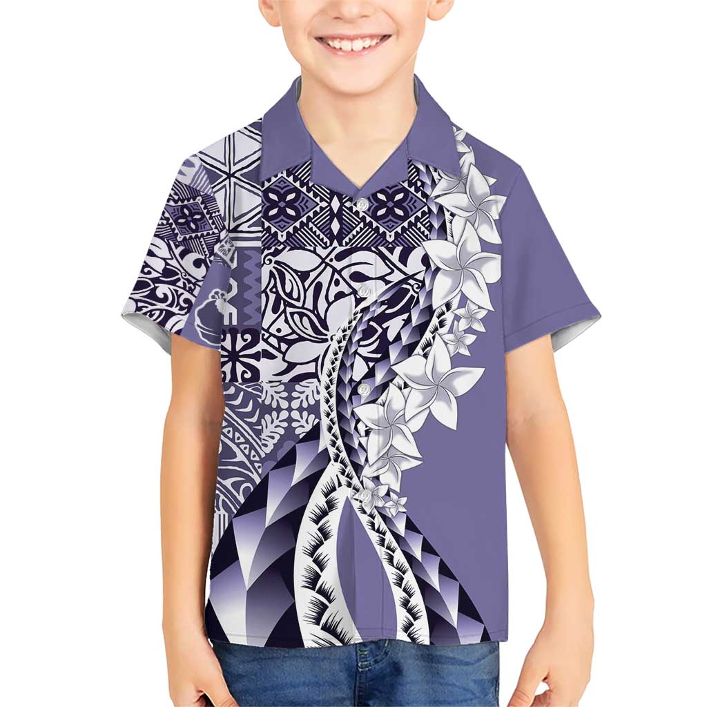 Aloha Vintage Plumeria Hawaiian Tapa Pattern Kid Hawaiian Shirt Purple Hawaiian Tapa Pattern LT9 Kid Purple - Polynesian Pride