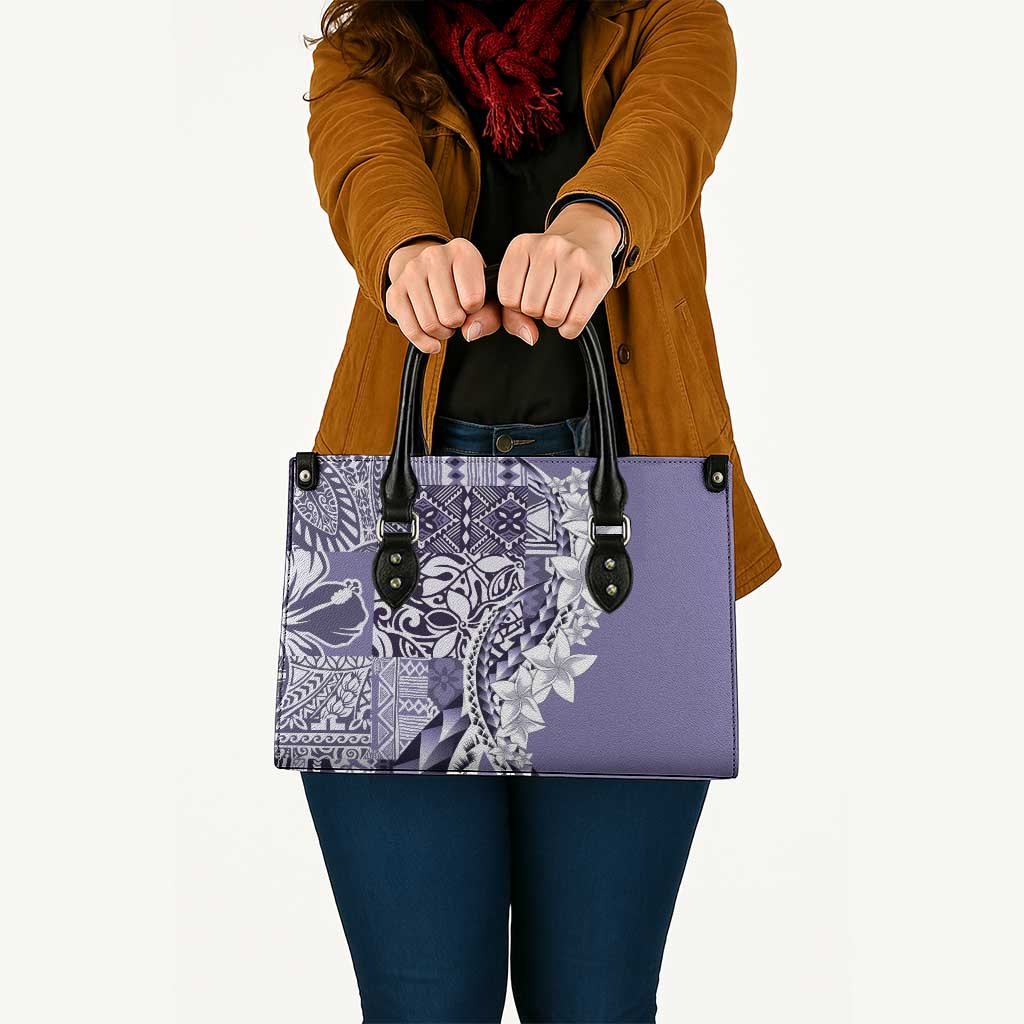Aloha Vintage Plumeria Hawaiian Tapa Pattern Leather Bag Purple Hawaiian Tapa Pattern - Polynesian Pride