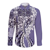 Aloha Vintage Plumeria Hawaiian Tapa Pattern Long Sleeve Button Shirt Purple Hawaiian Tapa Pattern LT9 Unisex Purple - Polynesian Pride