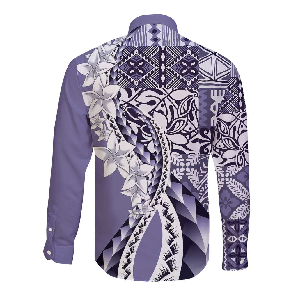 Aloha Vintage Plumeria Hawaiian Tapa Pattern Long Sleeve Button Shirt Purple Hawaiian Tapa Pattern LT9 - Polynesian Pride