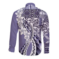 Aloha Vintage Plumeria Hawaiian Tapa Pattern Long Sleeve Button Shirt Purple Hawaiian Tapa Pattern LT9 - Polynesian Pride