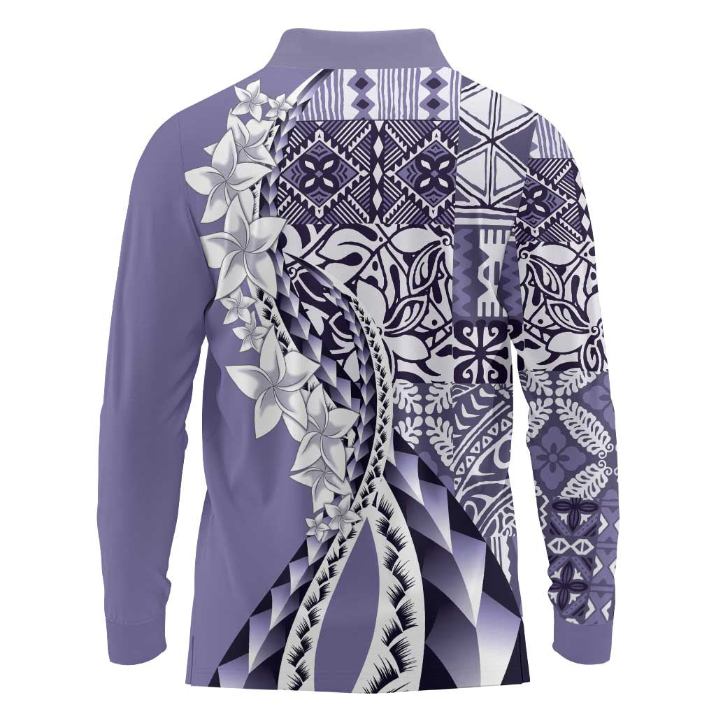 Aloha Vintage Plumeria Hawaiian Tapa Pattern Long Sleeve Polo Shirt Purple Hawaiian Tapa Pattern - Polynesian Pride