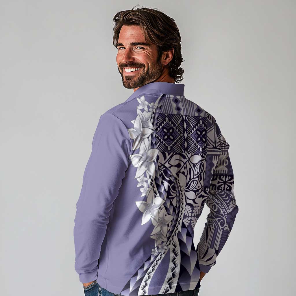 Aloha Vintage Plumeria Hawaiian Tapa Pattern Long Sleeve Polo Shirt Purple Hawaiian Tapa Pattern - Polynesian Pride