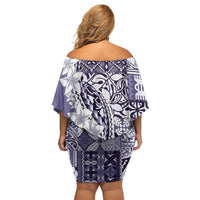 Aloha Vintage Plumeria Hawaiian Tapa Pattern Off Shoulder Short Dress Purple Hawaiian Tapa Pattern - Polynesian Pride