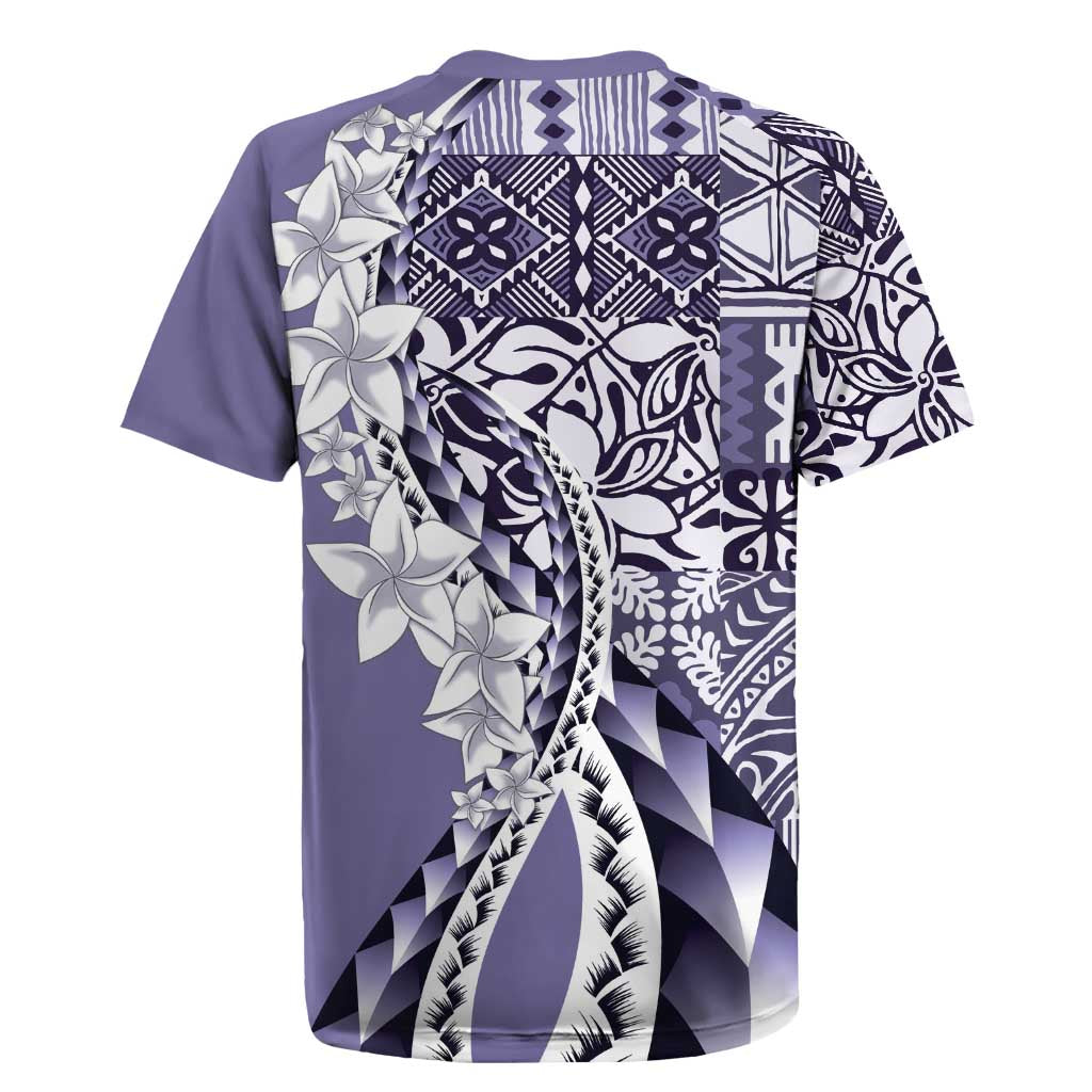 Aloha Vintage Plumeria Hawaiian Tapa Pattern Rugby Jersey Purple Hawaiian Tapa Pattern - Polynesian Pride