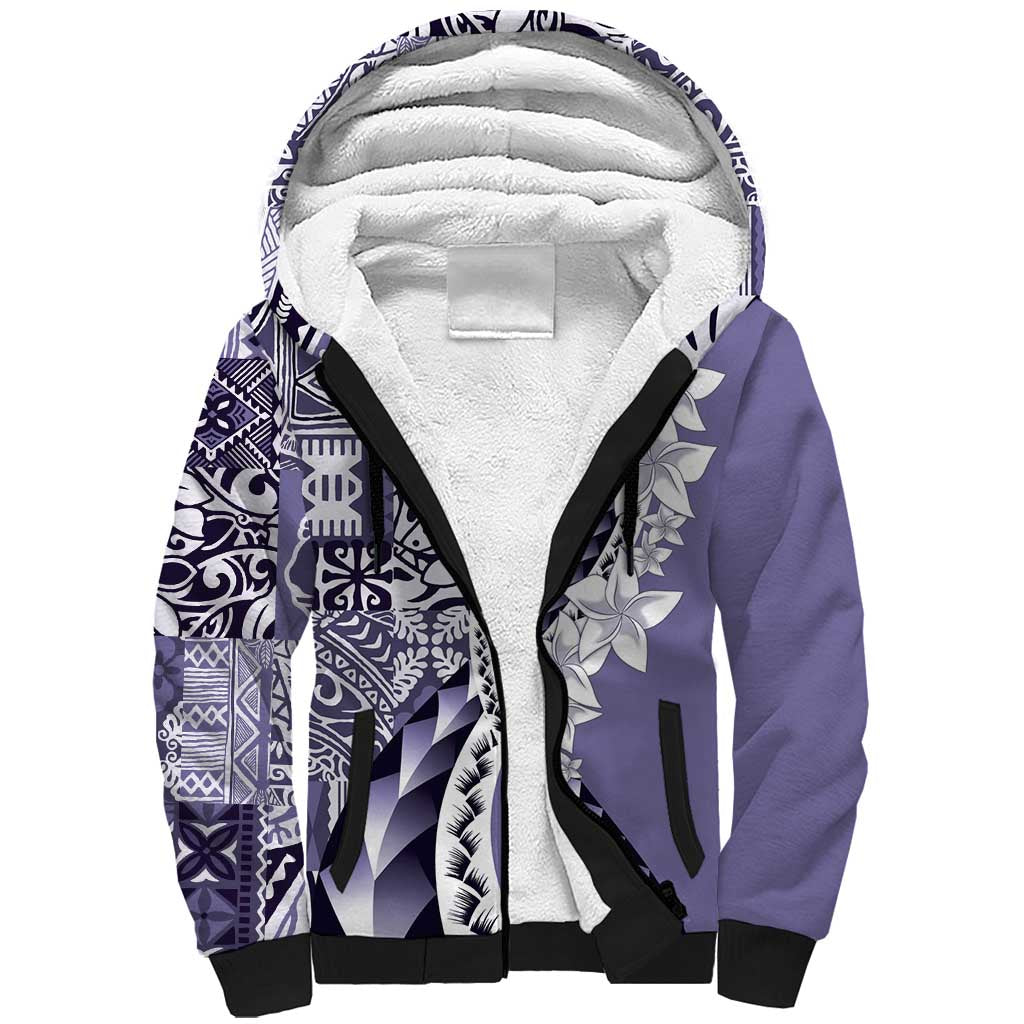 Aloha Vintage Plumeria Hawaiian Tapa Pattern Sherpa Hoodie Purple Hawaiian Tapa Pattern - Polynesian Pride