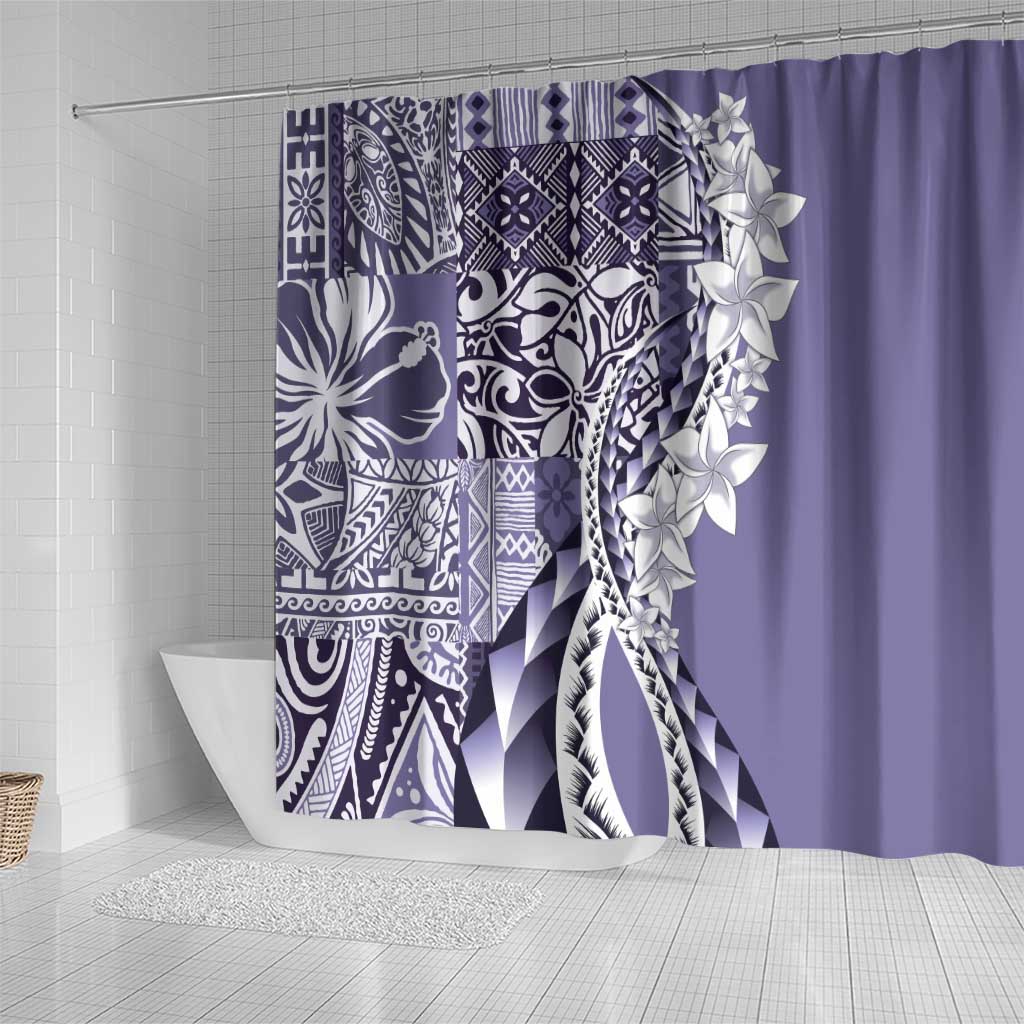 Aloha Vintage Plumeria Hawaiian Tapa Pattern Shower Curtain Purple Hawaiian Tapa Pattern - Polynesian Pride