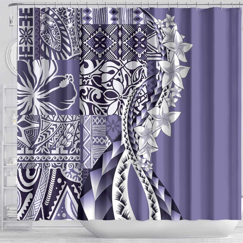 Aloha Vintage Plumeria Hawaiian Tapa Pattern Shower Curtain Purple Hawaiian Tapa Pattern - Polynesian Pride