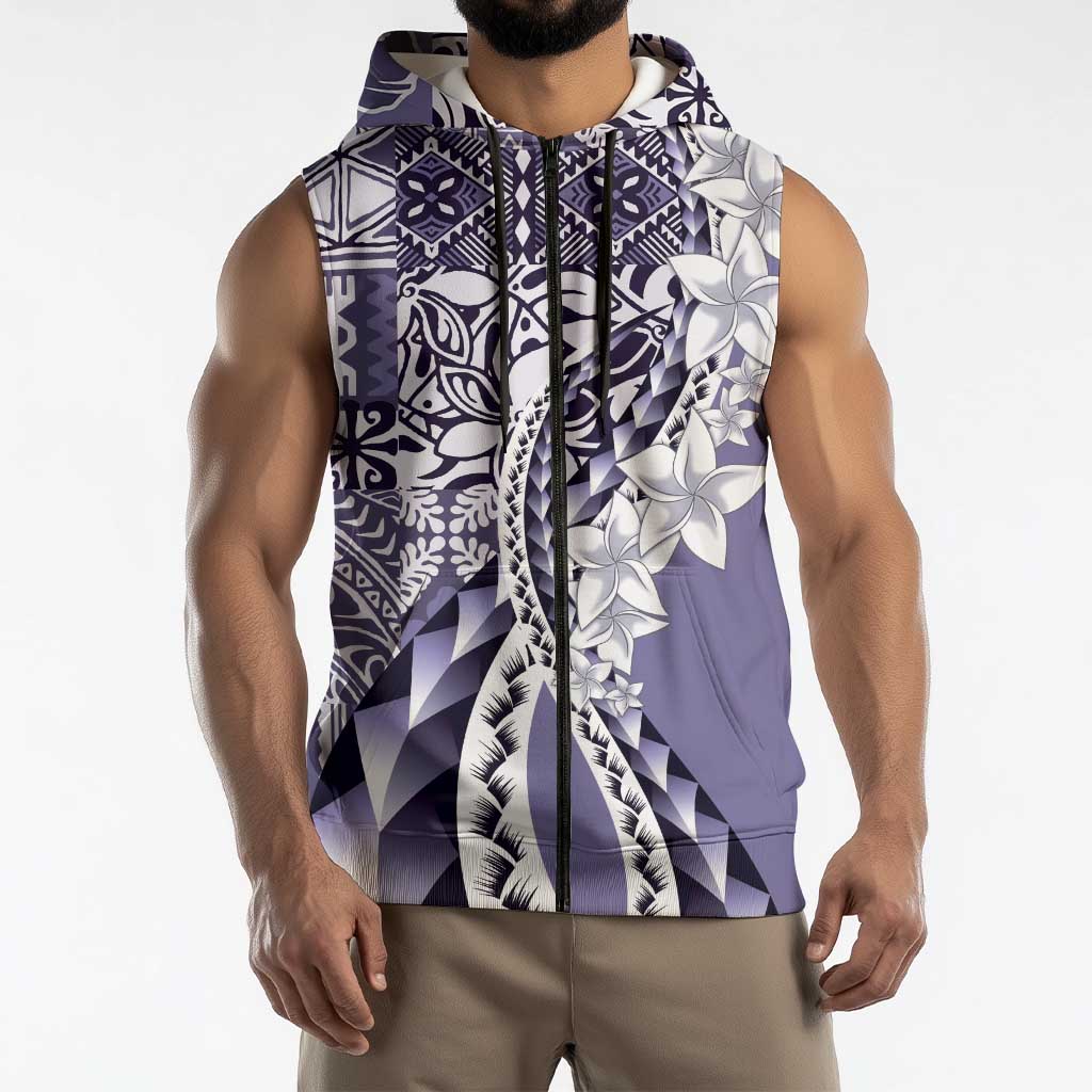 Aloha Vintage Plumeria Hawaiian Tapa Pattern Sleeveless Zip Hoodie Purple Hawaiian Tapa Pattern LT9 - Polynesian Pride