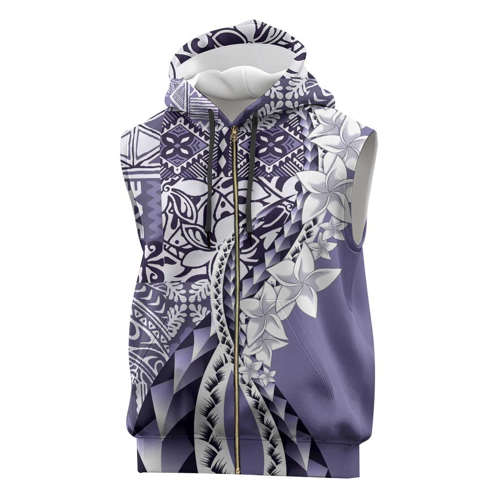 Aloha Vintage Plumeria Hawaiian Tapa Pattern Sleeveless Zip Hoodie Purple Hawaiian Tapa Pattern - Polynesian Pride