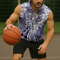 Aloha Vintage Plumeria Hawaiian Tapa Pattern Sleeveless Zip Hoodie Purple Hawaiian Tapa Pattern - Polynesian Pride