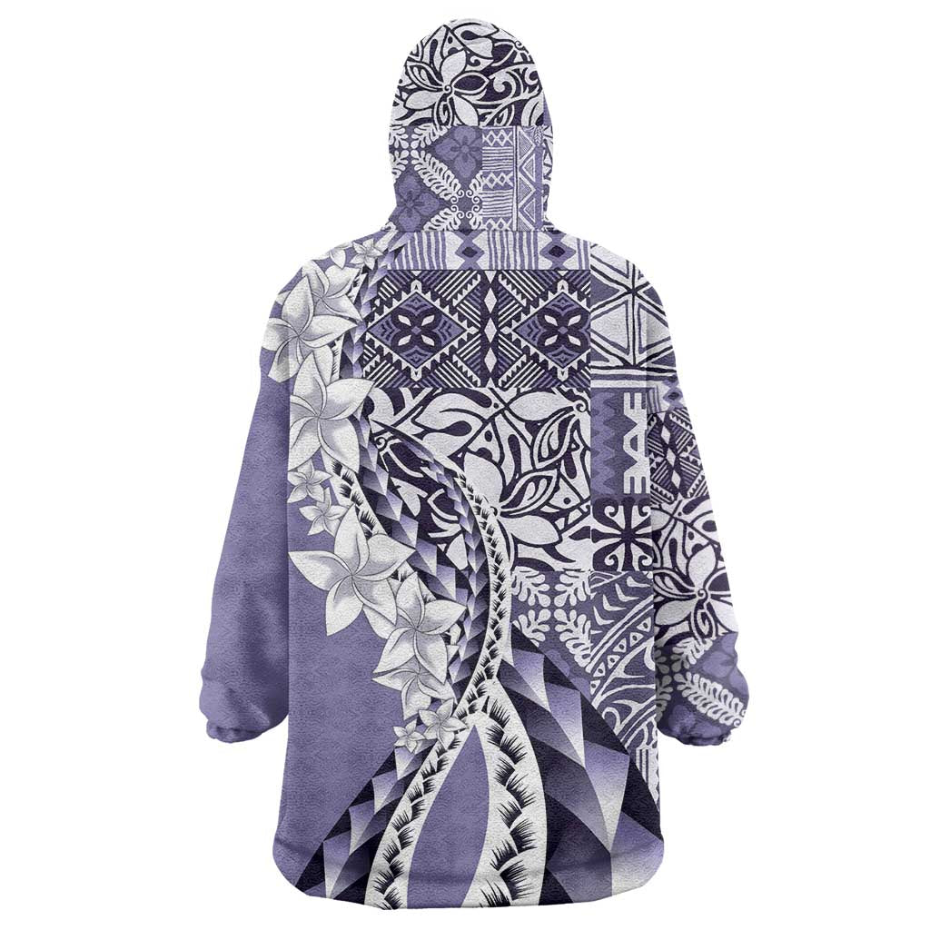 Aloha Vintage Plumeria Hawaiian Tapa Pattern Wearable Blanket Hoodie Purple Hawaiian Tapa Pattern - Polynesian Pride