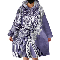 Aloha Vintage Plumeria Hawaiian Tapa Pattern Wearable Blanket Hoodie Purple Hawaiian Tapa Pattern - Polynesian Pride
