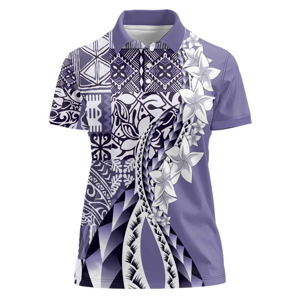 Aloha Vintage Plumeria Hawaiian Tapa Pattern Women Polo Shirt Purple Hawaiian Tapa Pattern - Polynesian Pride