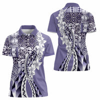 Aloha Vintage Plumeria Hawaiian Tapa Pattern Women Polo Shirt Purple Hawaiian Tapa Pattern - Polynesian Pride