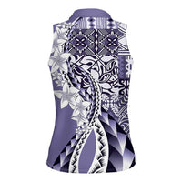 Aloha Vintage Plumeria Hawaiian Tapa Pattern Women Sleeveless Polo Shirt Purple Hawaiian Tapa Pattern - Polynesian Pride