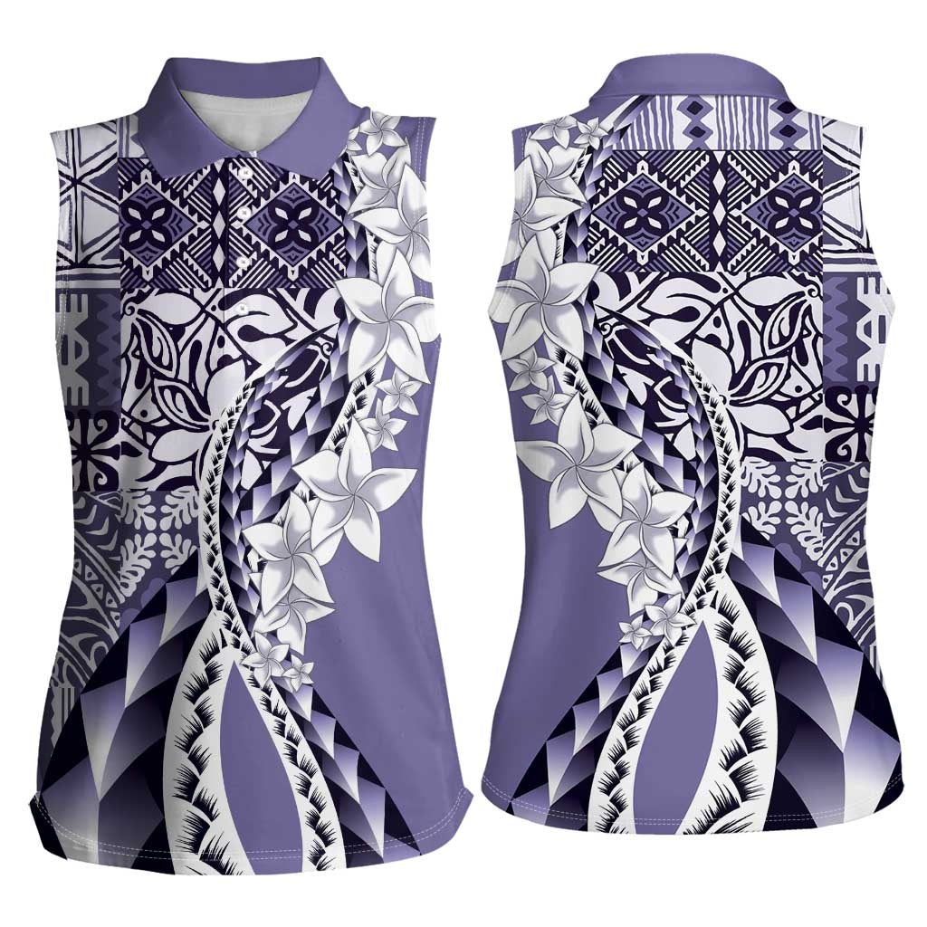 Aloha Vintage Plumeria Hawaiian Tapa Pattern Women Sleeveless Polo Shirt Purple Hawaiian Tapa Pattern - Polynesian Pride