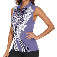 Aloha Vintage Plumeria Hawaiian Tapa Pattern Women Sleeveless Polo Shirt Purple Hawaiian Tapa Pattern - Polynesian Pride